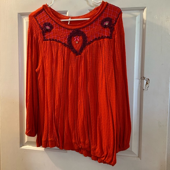 Free People Tops - Free People Red Embroidered Boho Tunic Top
